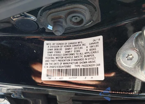 2018 Honda Civic Si из США, поврежденный, VIN 2HGFC1E50JH705892